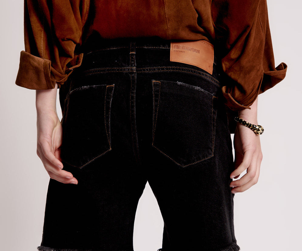 Stevies Low Waist Waist Long Length Boyfriend Denim Shorts - Worn Black