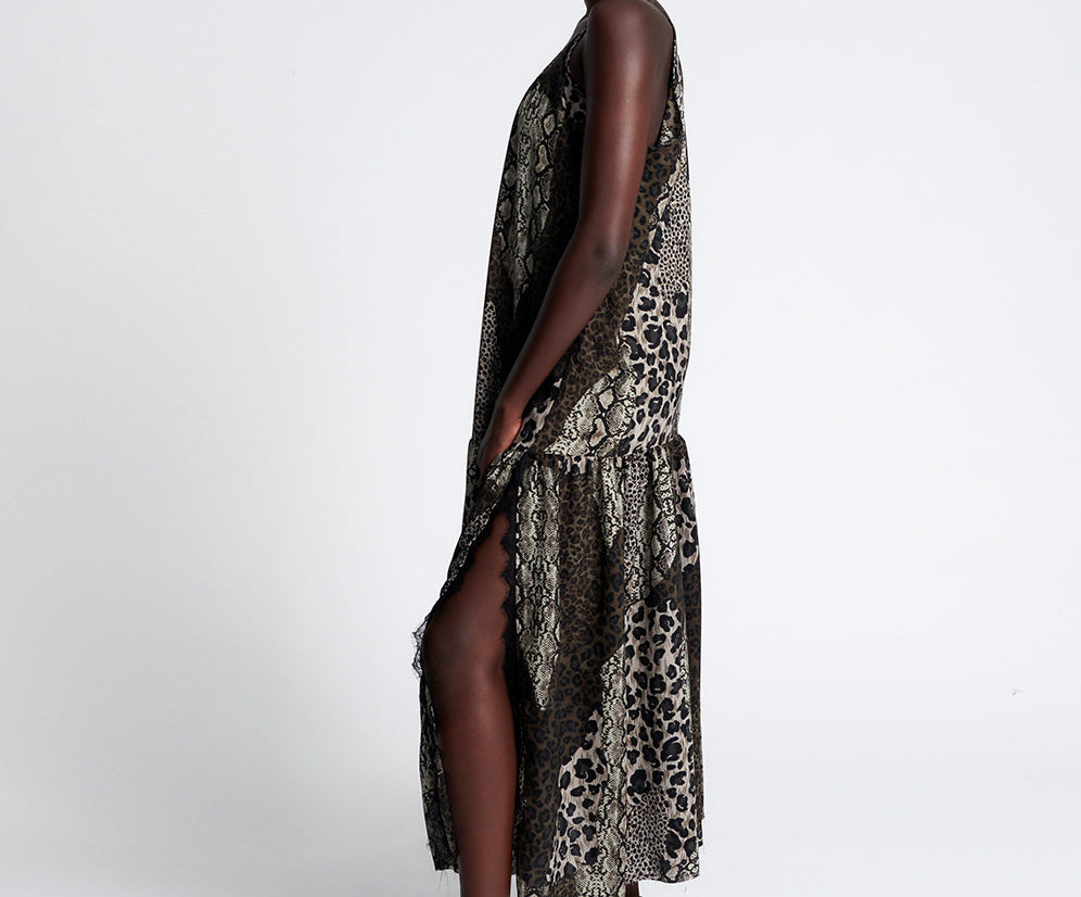 NIGHT ANIMALS LONG SPLIT DRESS