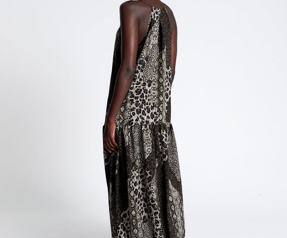 NIGHT ANIMALS LONG SPLIT DRESS