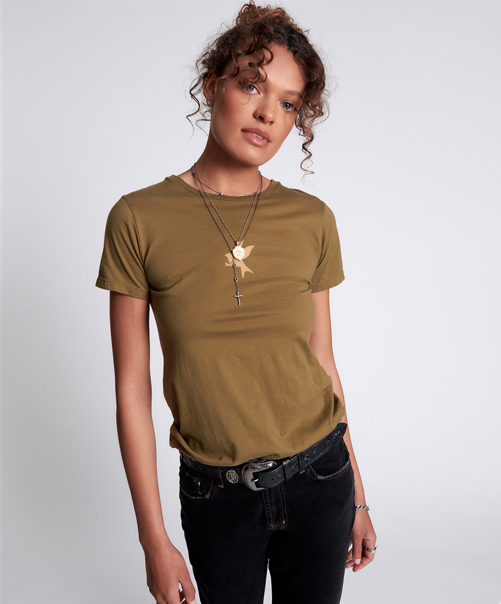 Products KHAKI BOWER BIRD ORGANIC FITTED TEE