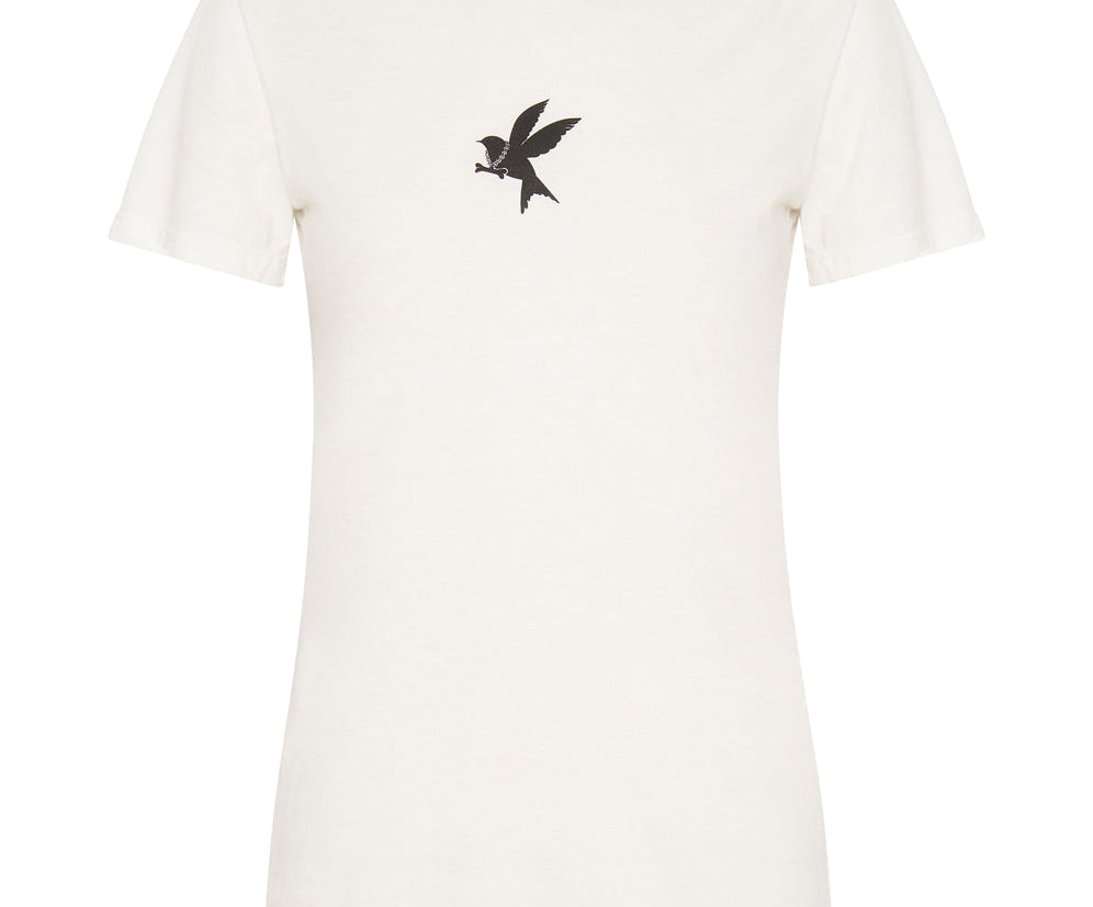 NATURAL WHITE BOWER BIRD ORGANIC FITTED TEE