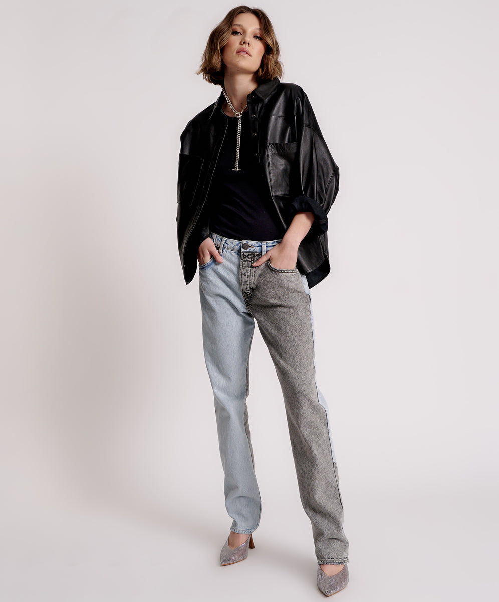Products Truckers Mid Waist Straight Leg Denim Jeans - Blue Grey