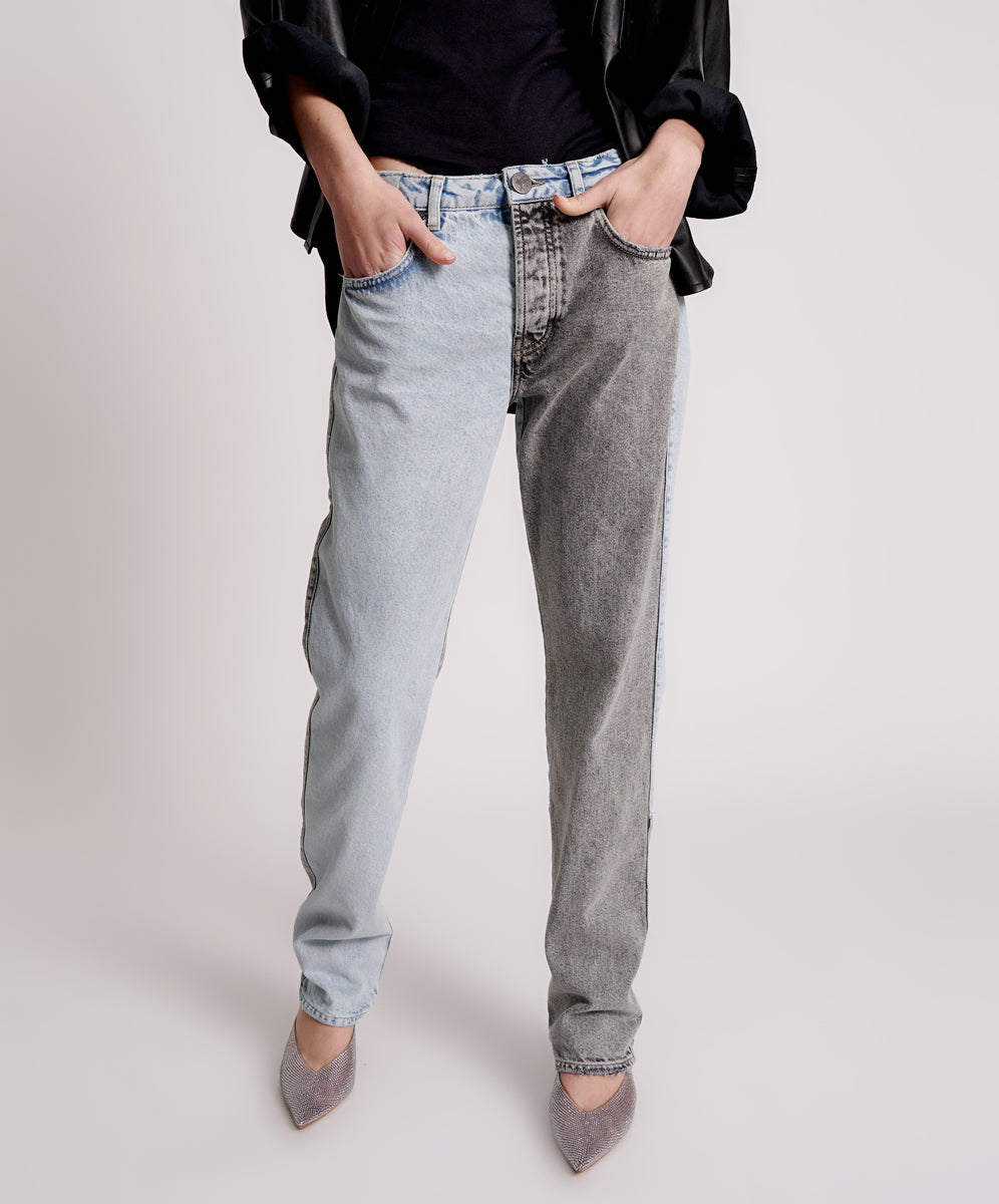 Products Truckers Mid Waist Straight Leg Denim Jeans - Blue Grey
