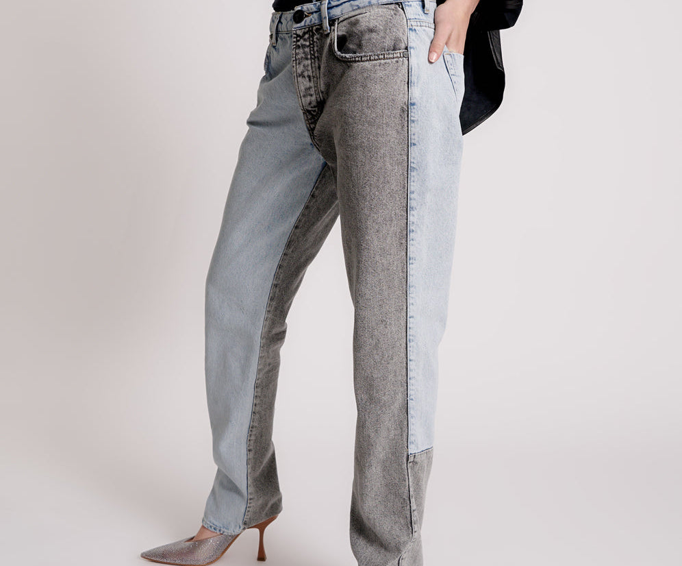 Truckers Mid Waist Straight Leg Denim Jeans - Blue Grey