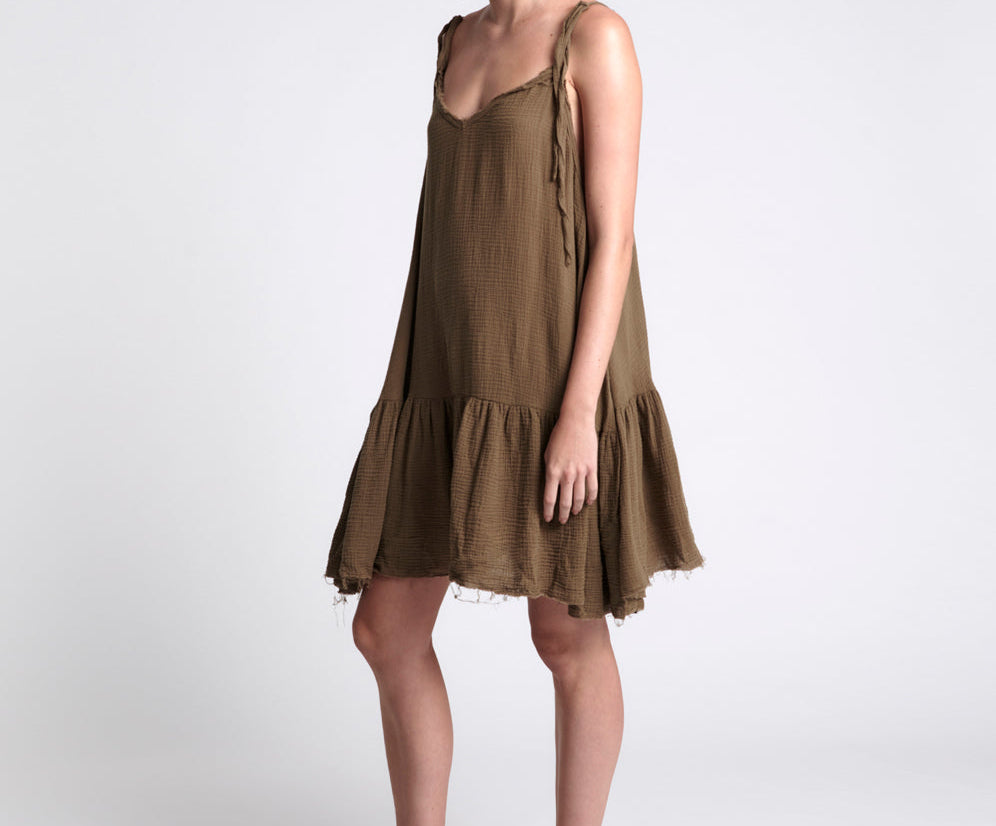 THE ICON WASHED KHAKI MUSLIN DRESS