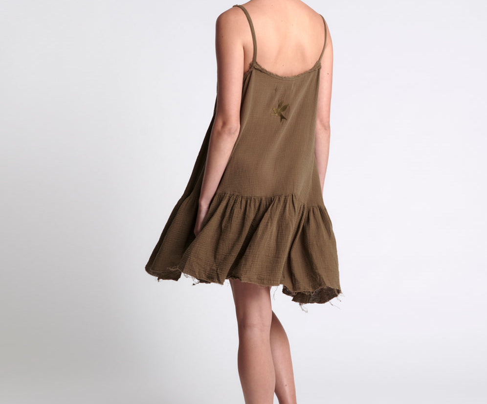 THE ICON WASHED KHAKI MUSLIN DRESS