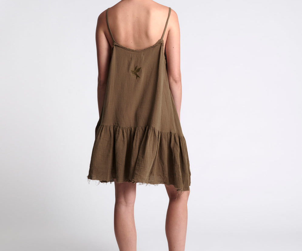 THE ICON WASHED KHAKI MUSLIN DRESS