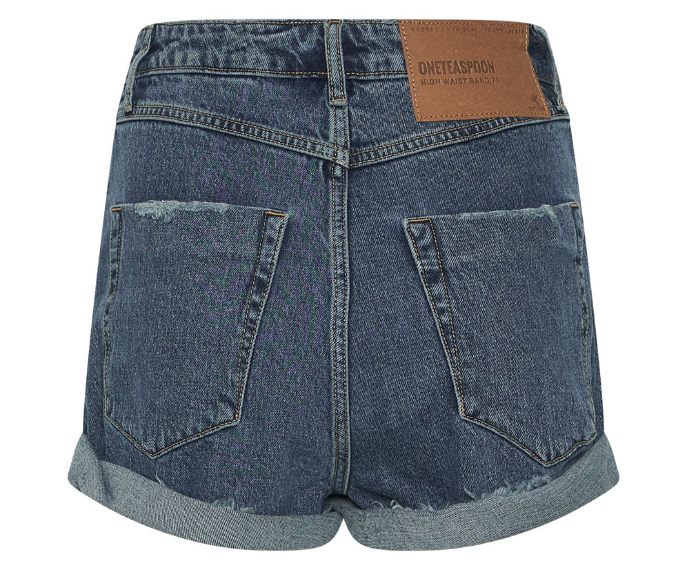 Bandits High Waist Denim Shorts - Rosewood Blue