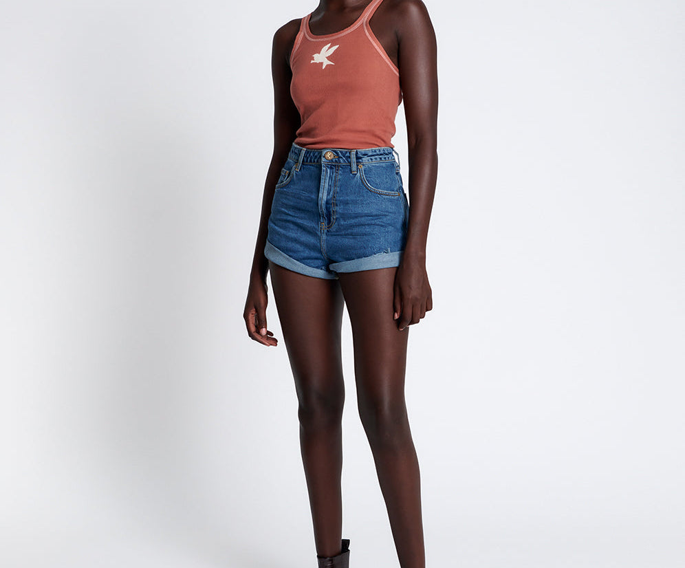 Bandits High Waist Denim Shorts - Rosewood Blue