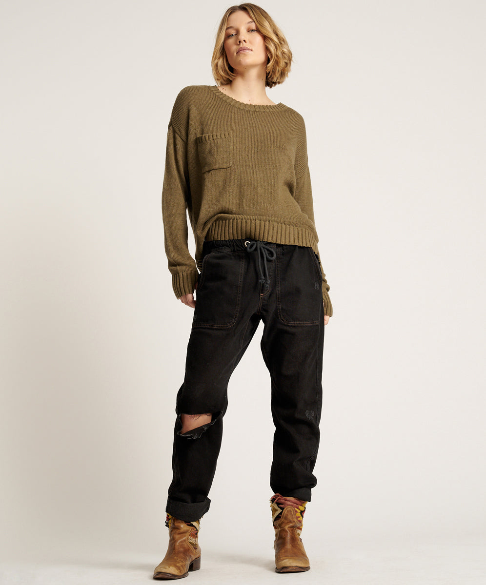 Products ONYX BLACK SHABBIES DRAWSTRING JEANS