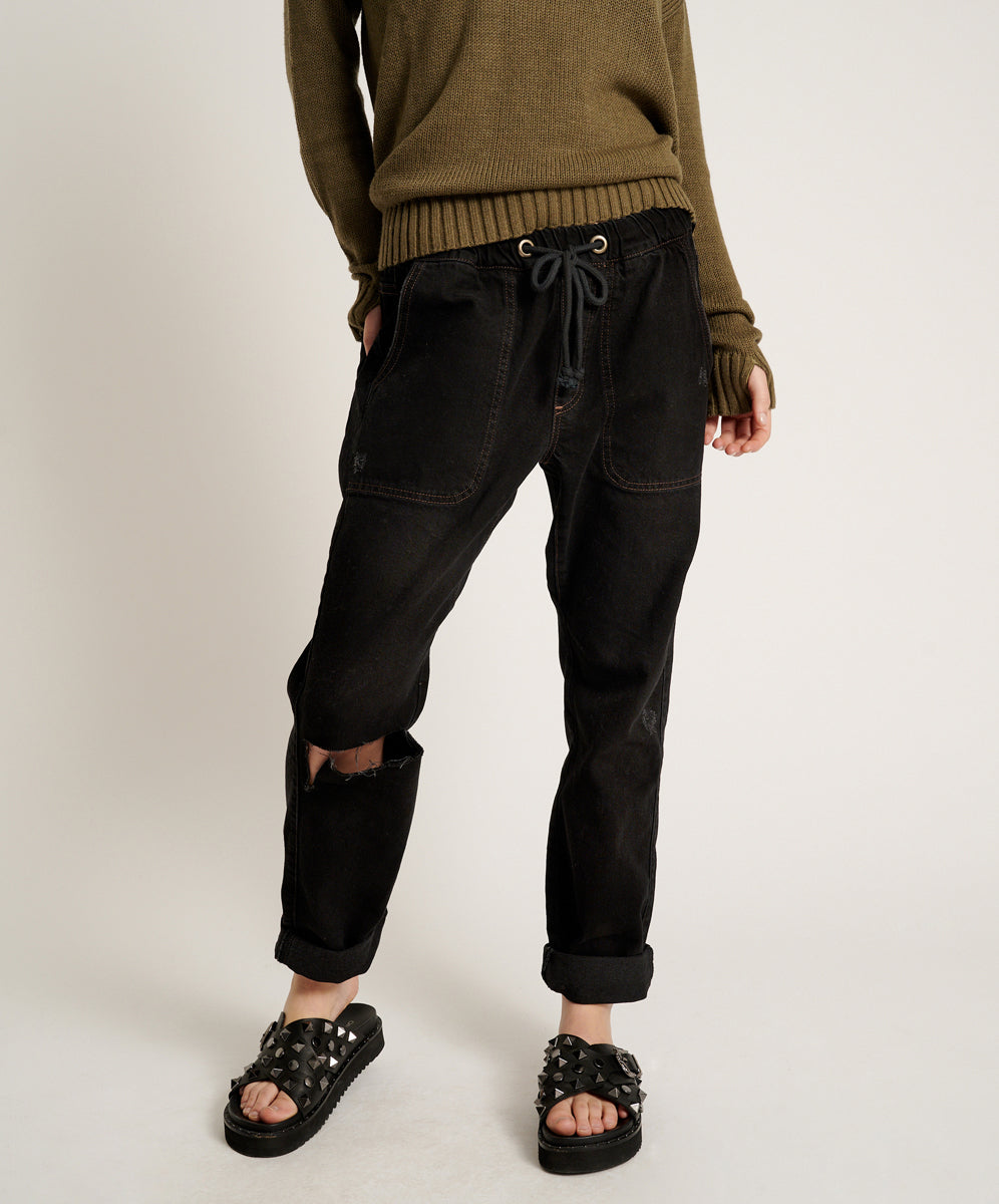 Products ONYX BLACK SHABBIES DRAWSTRING JEANS