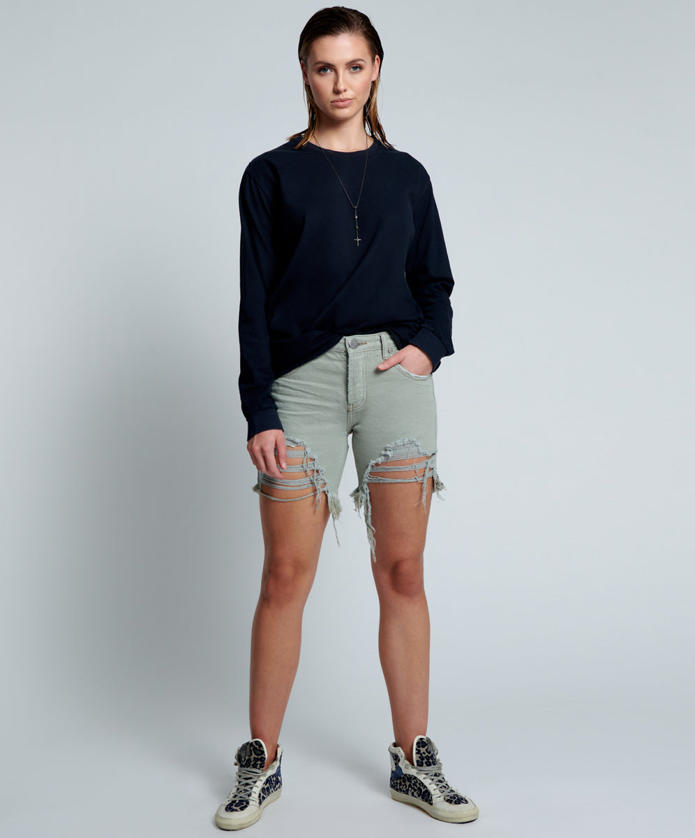 Products Stevies Low Waist Waist Long Length Boyfriend Denim Shorts - Faded Khaki