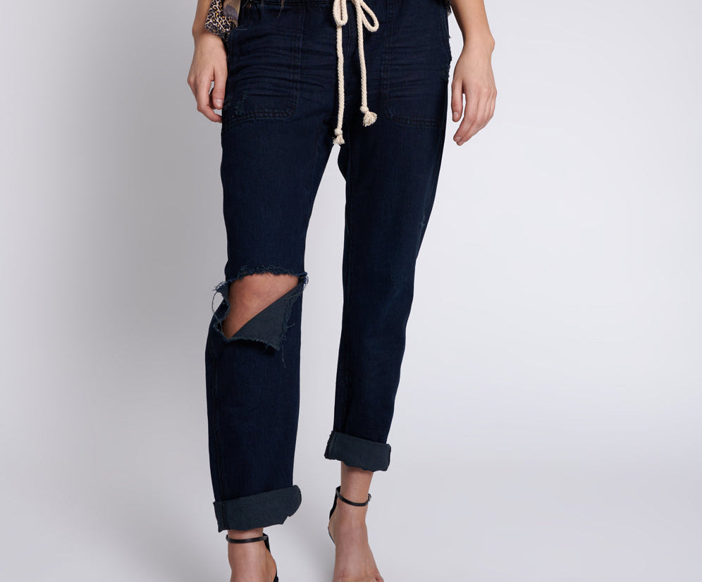 FOX BLACK SHABBIES DRAWSTRING BOYFRIEND JEANS