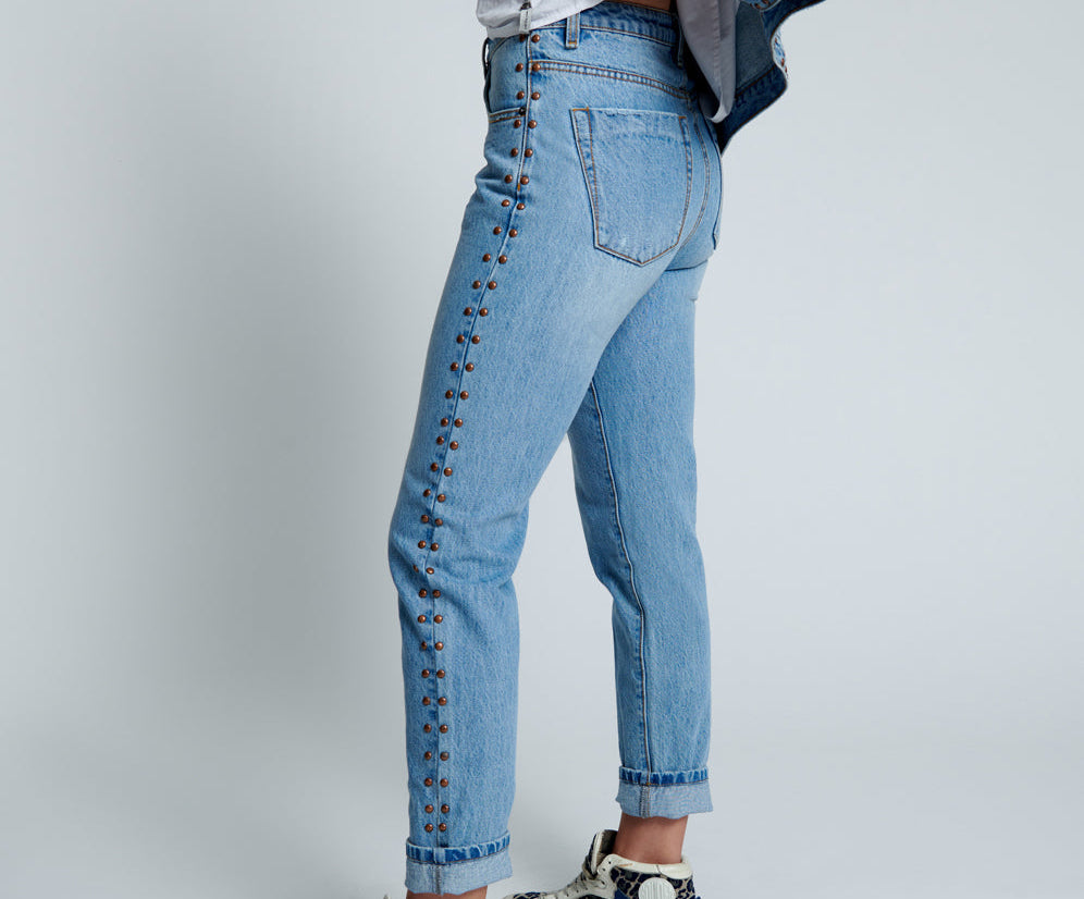 STUDDED HIGH WAIST AWESOME BAGGIES DENIM JEANS