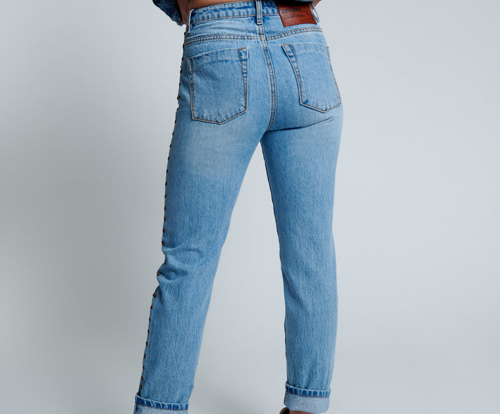 STUDDED HIGH WAIST AWESOME BAGGIES DENIM JEANS