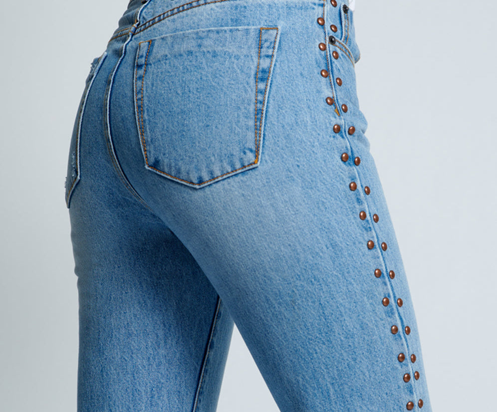 STUDDED HIGH WAIST AWESOME BAGGIES DENIM JEANS