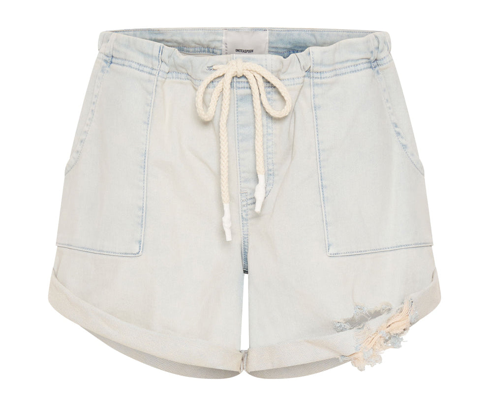 FADED BLUE LUXE STRETCH BANDITS LOW WAIST SHABBY SHORTS
