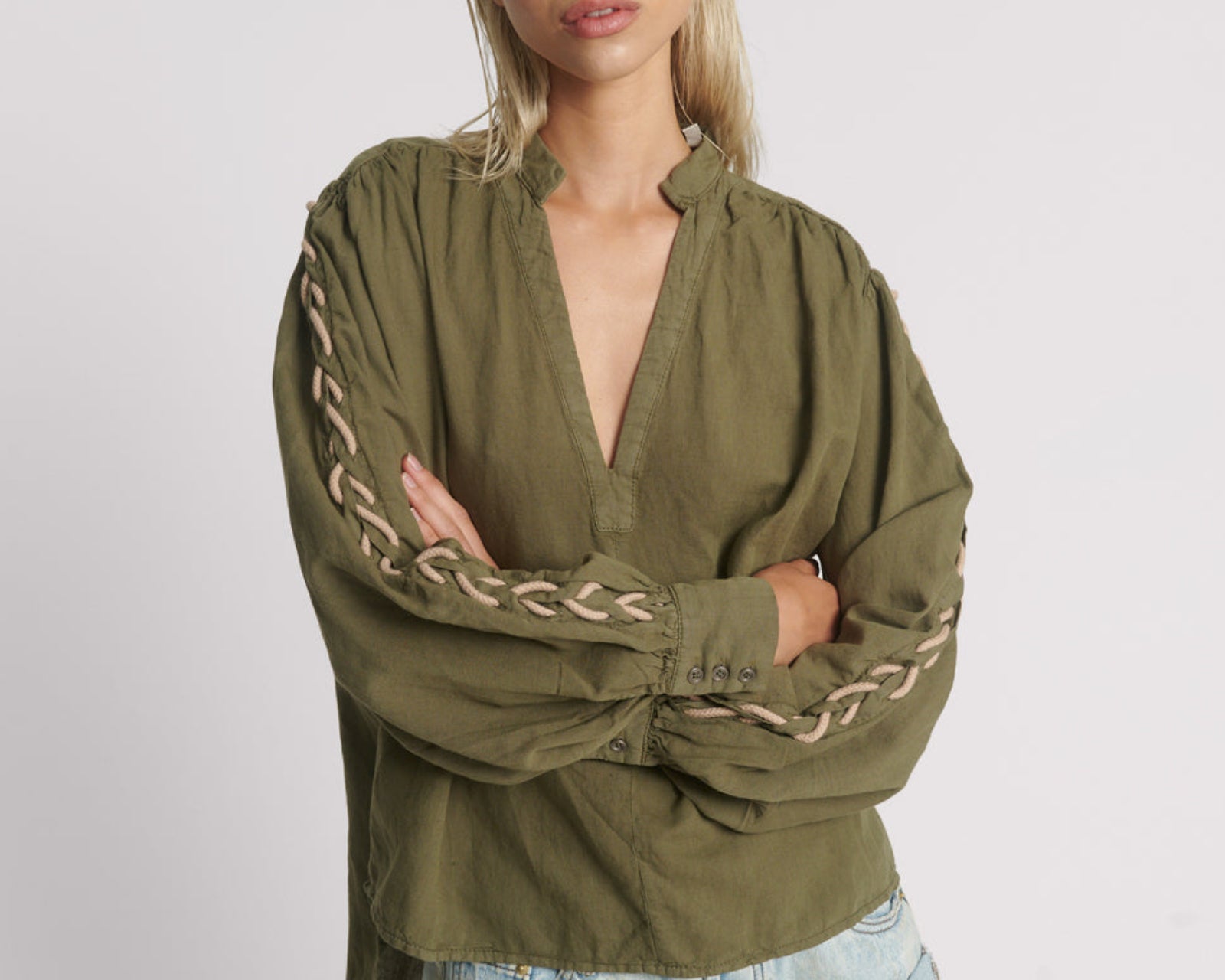 Johnny Linen Lace Up Shirt - Worn Khaki
