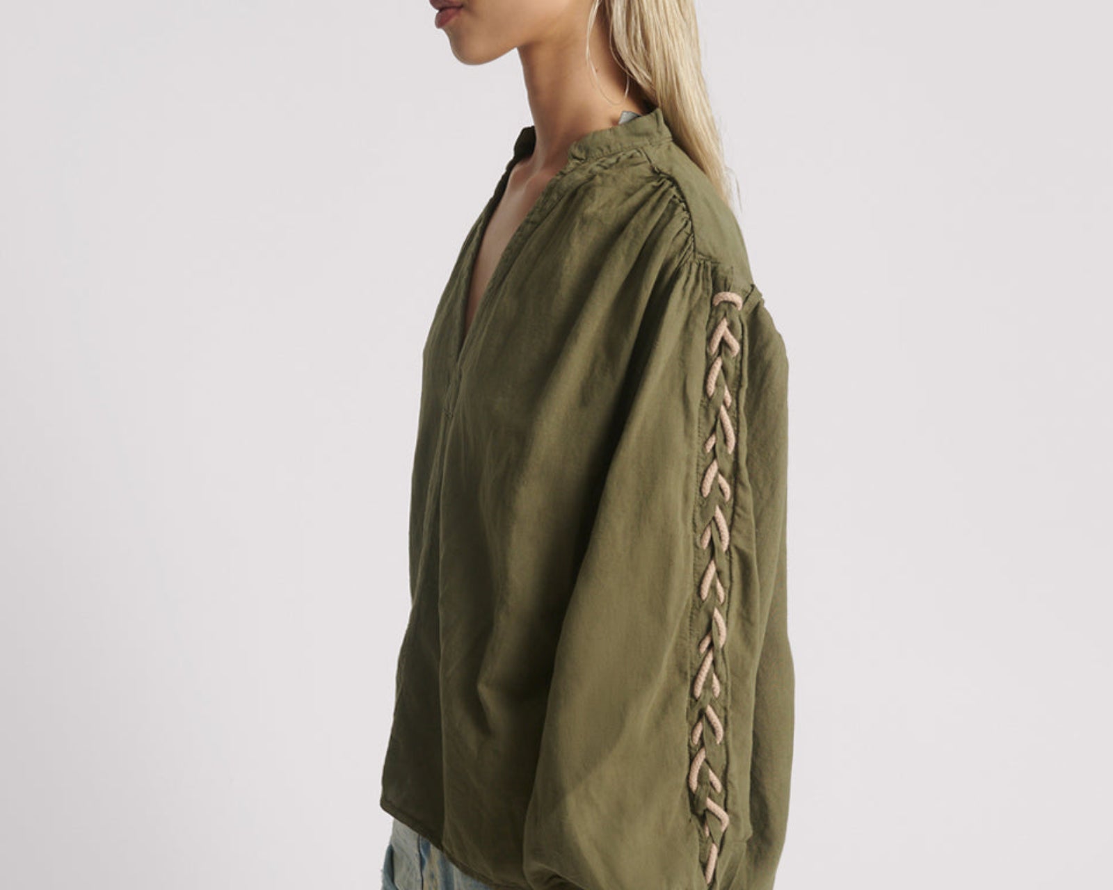 Johnny Linen Lace Up Shirt - Worn Khaki