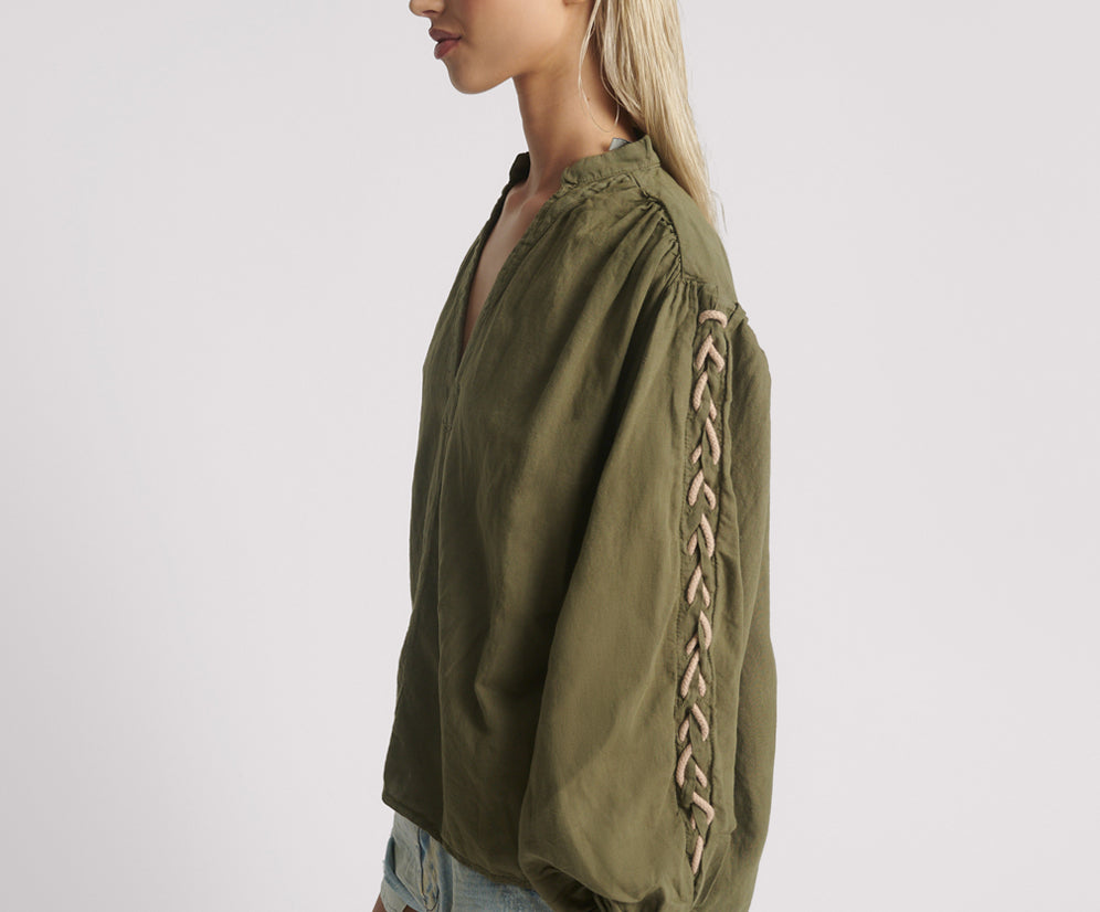 Johnny Linen Lace Up Shirt - Worn Khaki