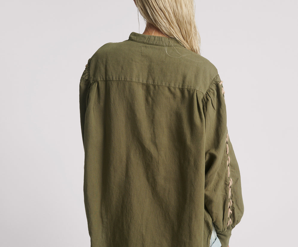 Johnny Linen Lace Up Shirt - Worn Khaki