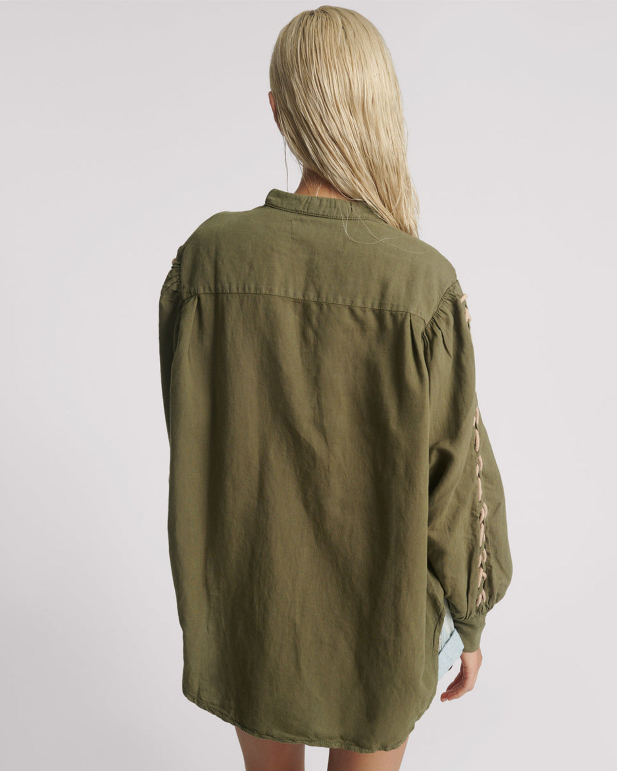 Johnny Linen Lace Up Shirt - Worn Khaki | One Teaspoon USA