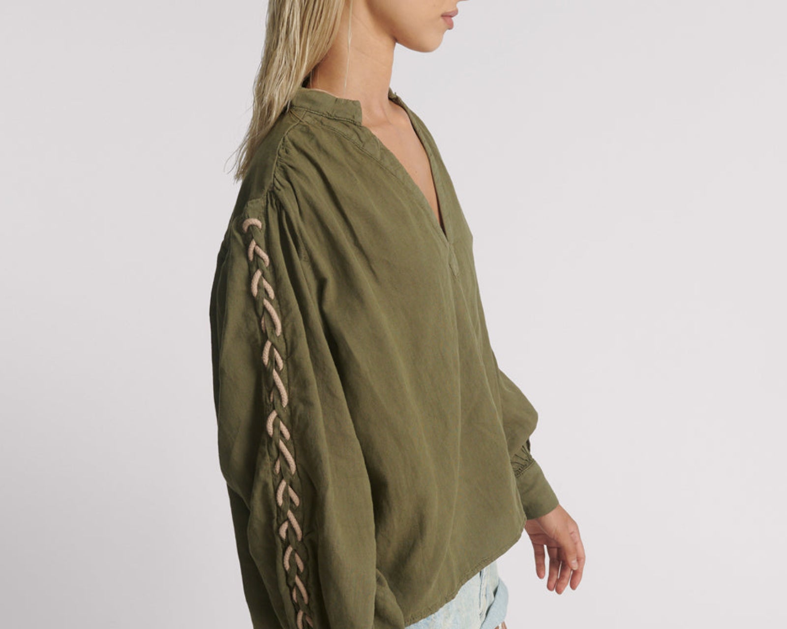 Johnny Linen Lace Up Shirt - Worn Khaki