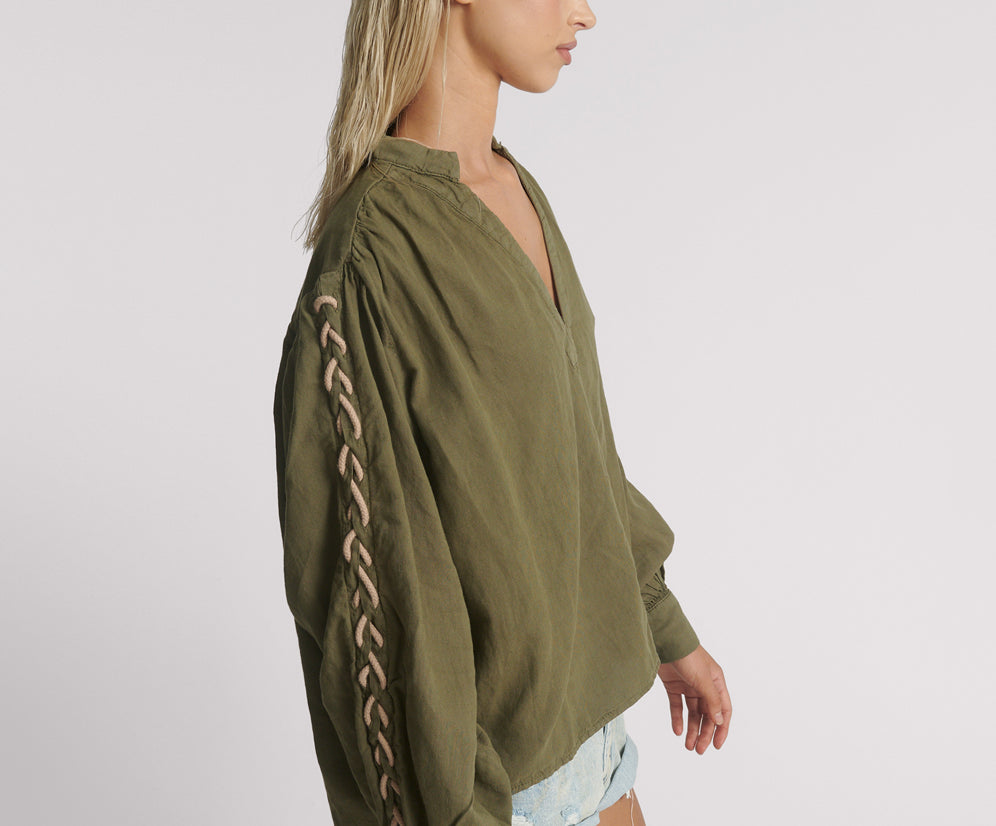 Johnny Linen Lace Up Shirt - Worn Khaki