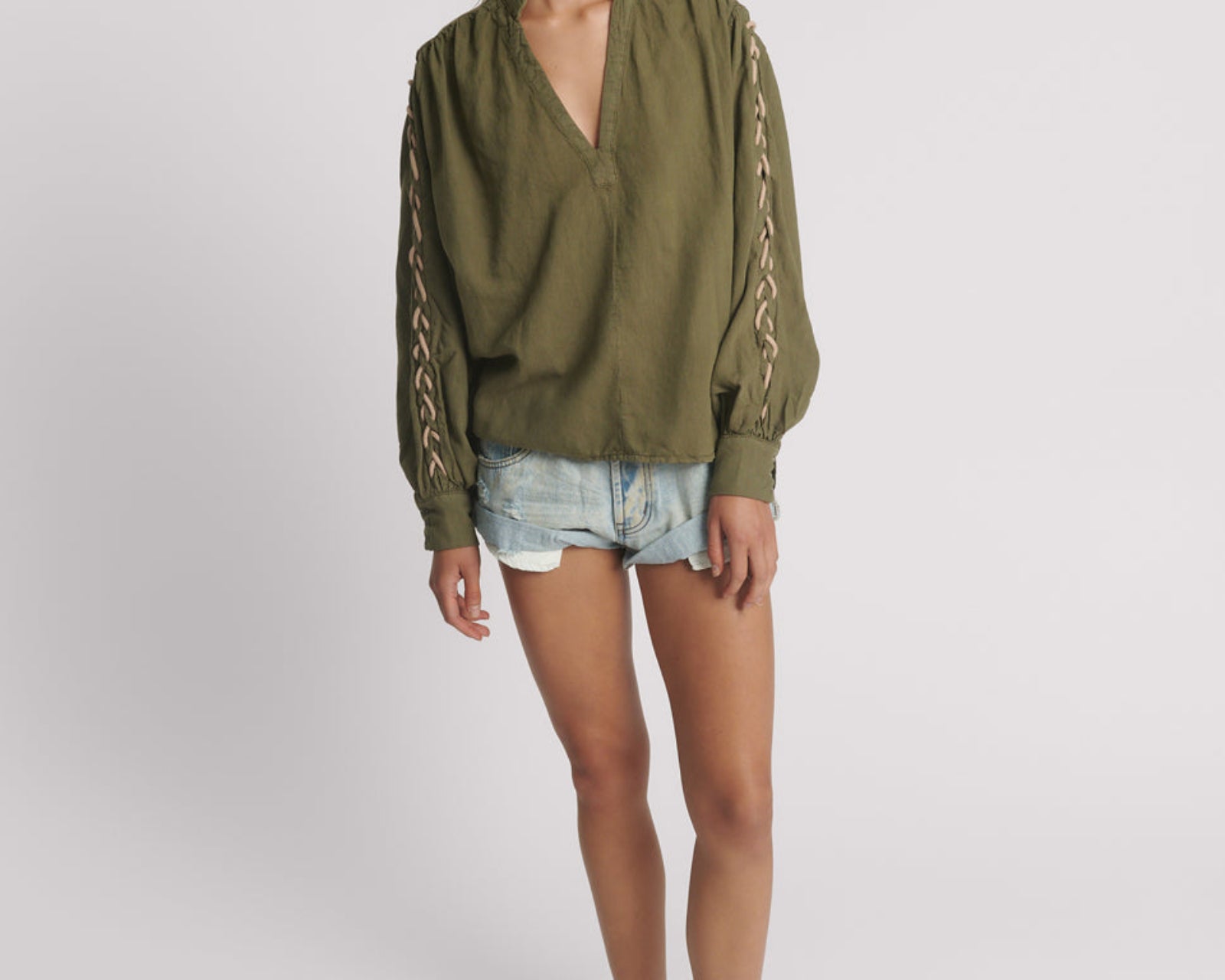 Johnny Linen Lace Up Shirt - Worn Khaki