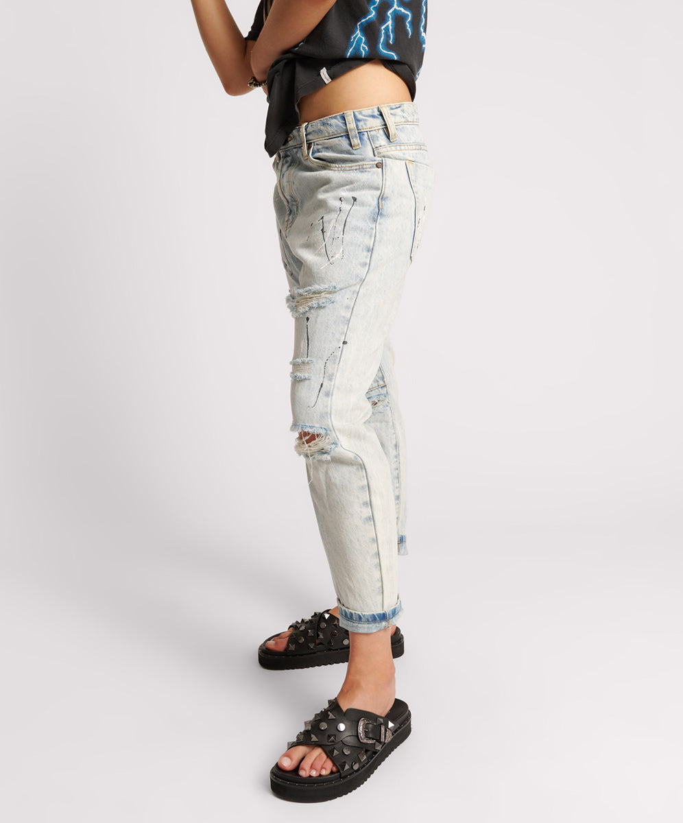 Saints Low Waist Boyfriend Denim Jeans - Florence Painted | One