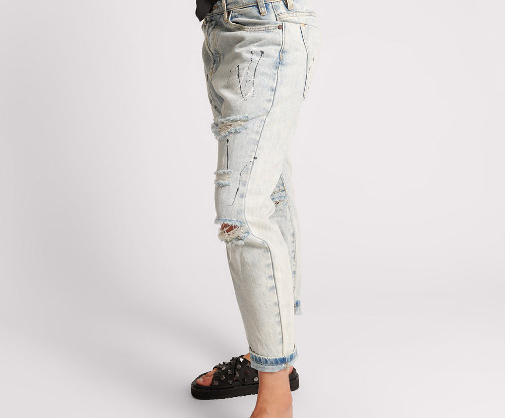Saints Low Waist Boyfriend Denim Jeans - Florence Painted