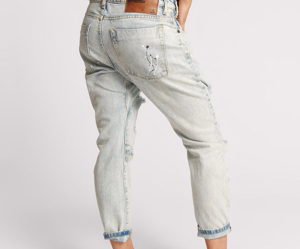 Saints Low Waist Boyfriend Denim Jeans - Florence Painted