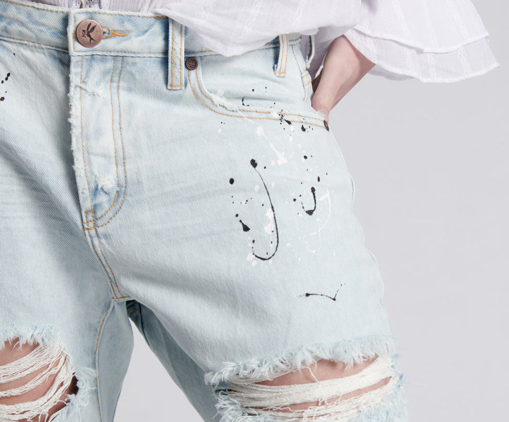 Saints Low Waist Boyfriend Denim Jeans - Florence Painted