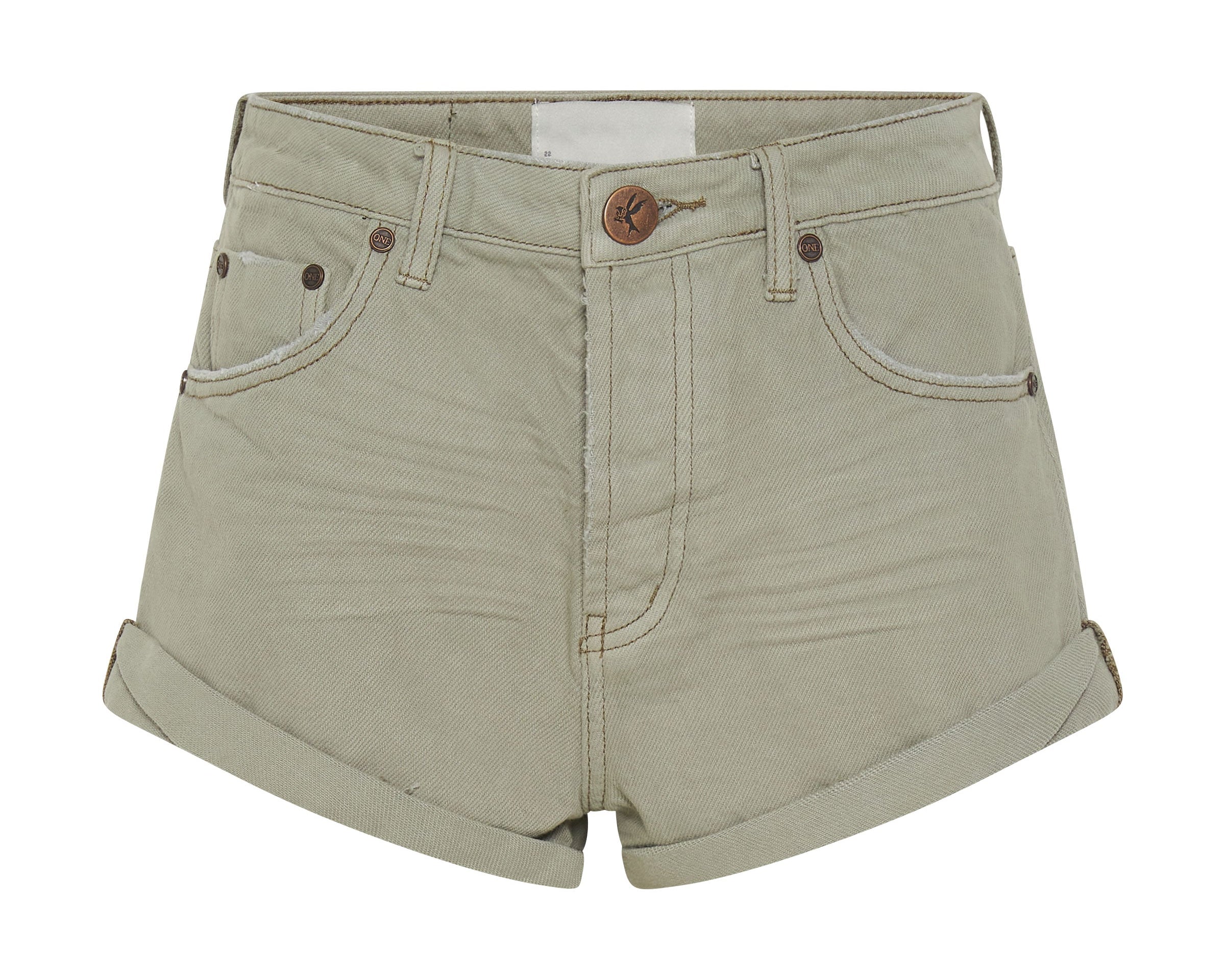 FADED KHAKI BANDITS MID WAIST DENIM SHORTS