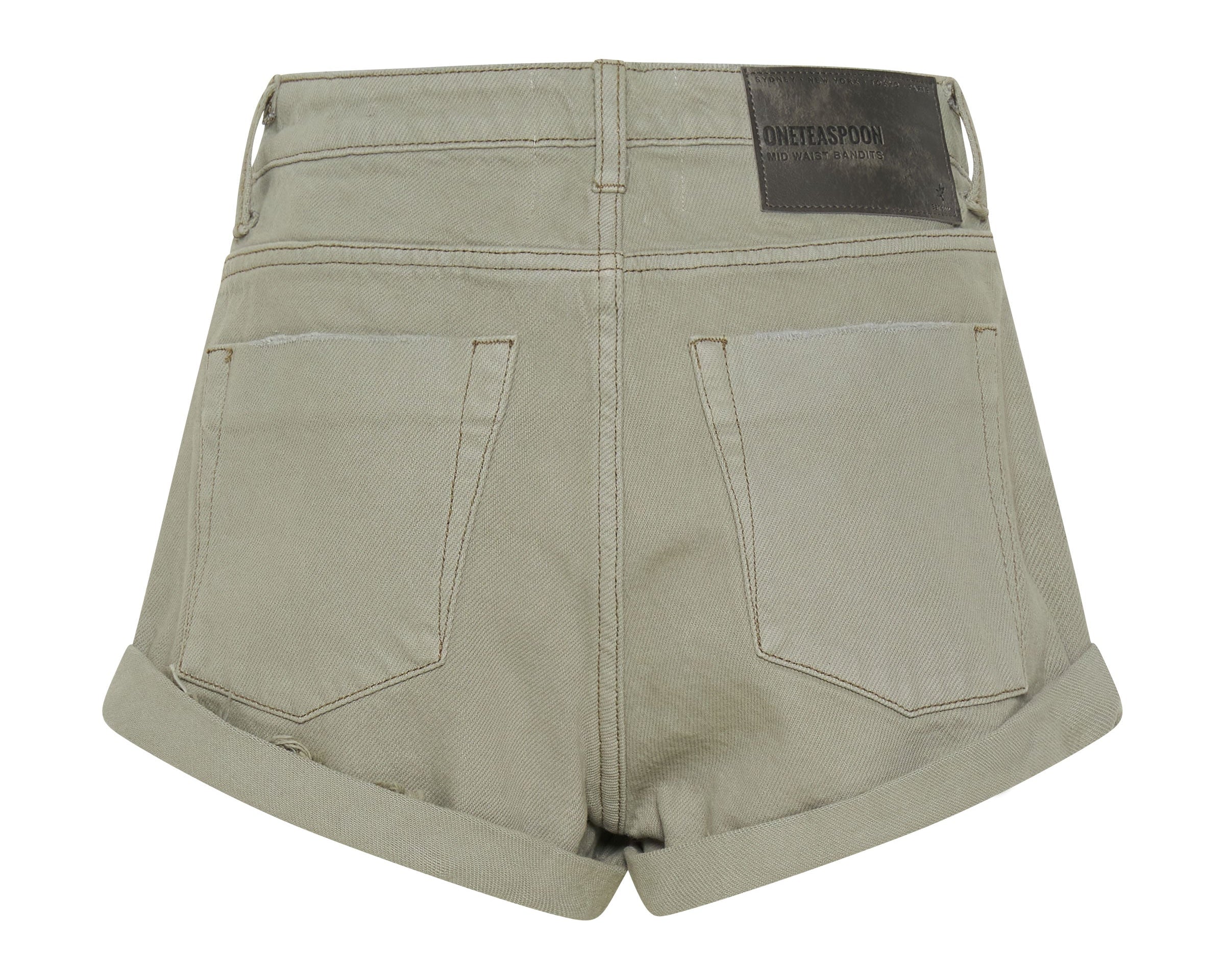 FADED KHAKI BANDITS MID WAIST DENIM SHORTS