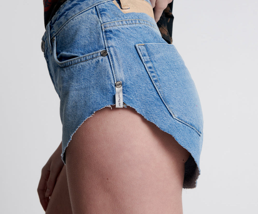 LINEAR BLUE THE ONE FITTED CHEEKY DENIM SHORTS