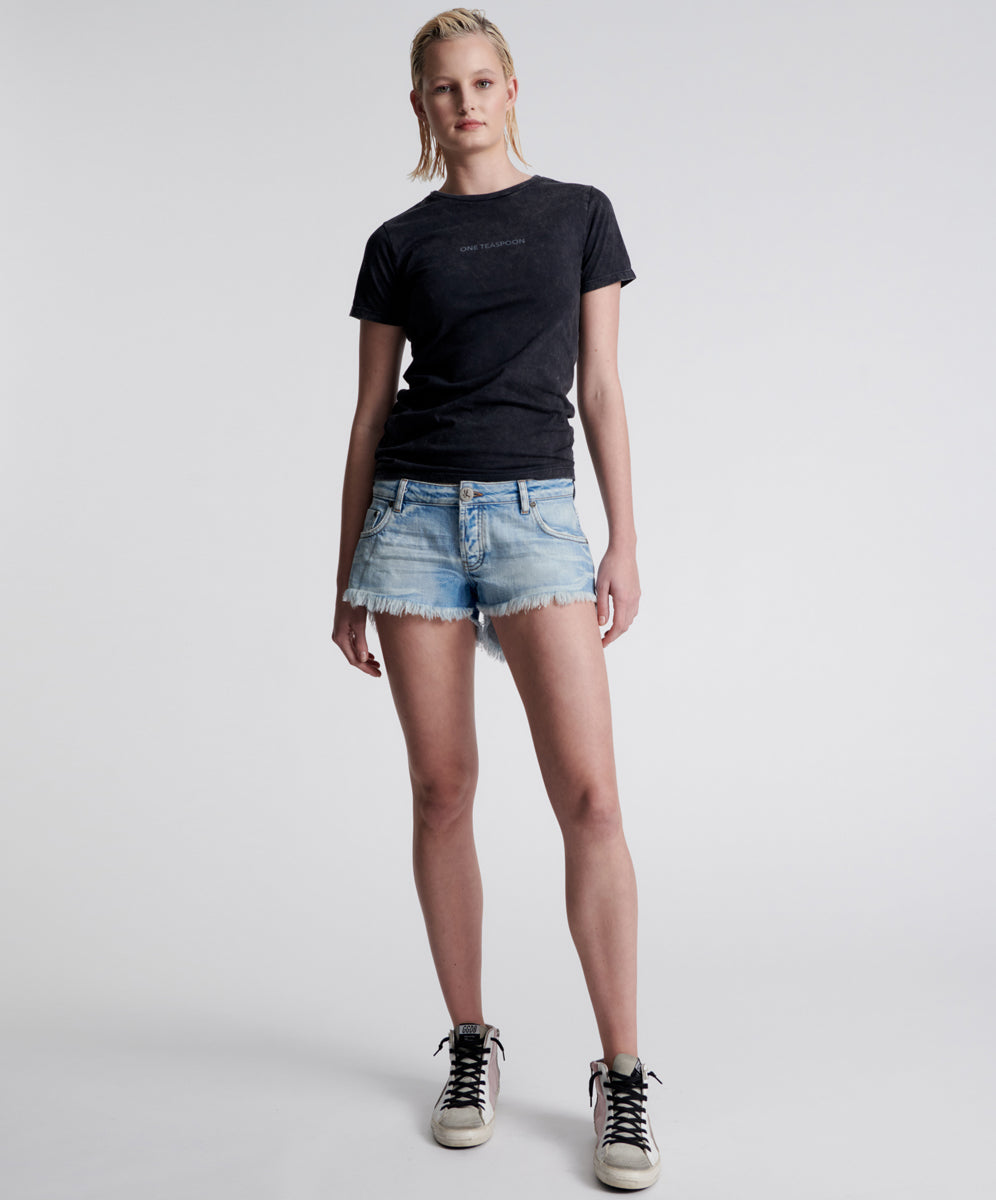 Products WORN OUT HENDRIXE DUKES LOW WAIST MINI DENIM SHORTS