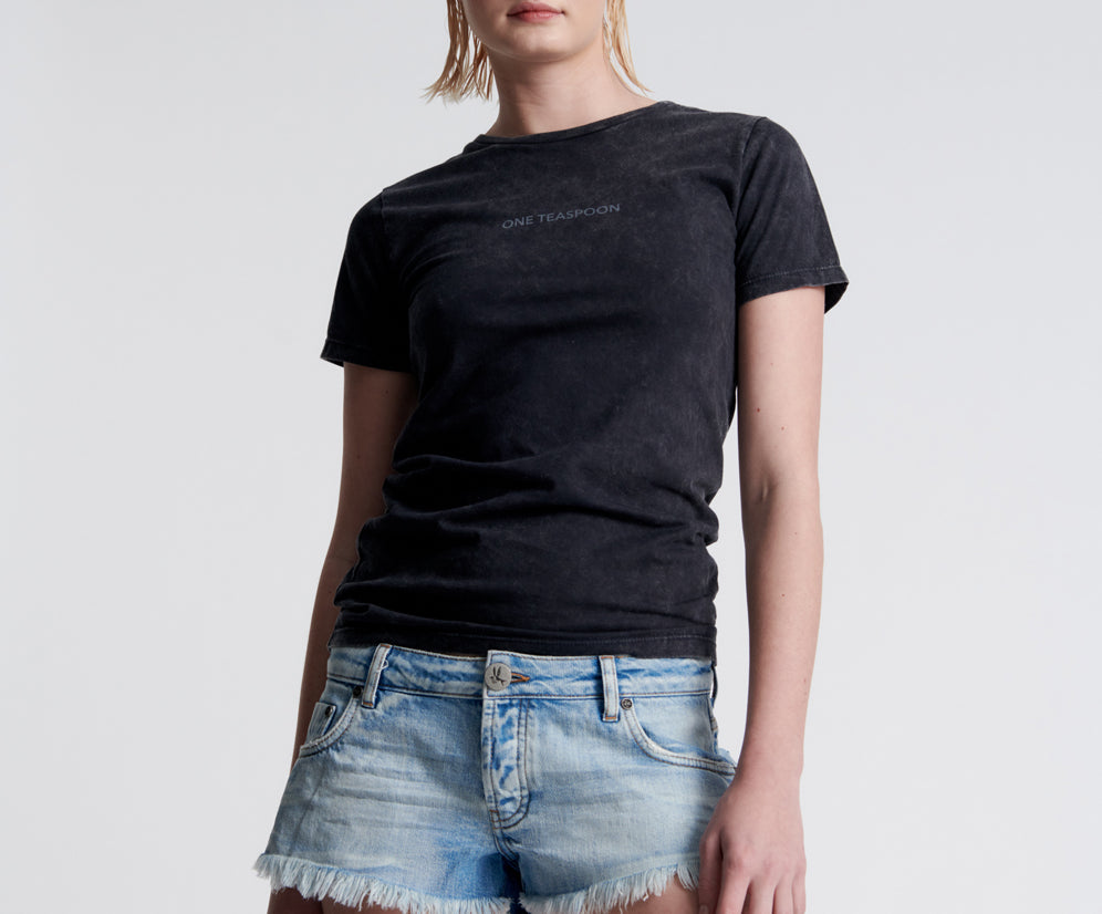 WORN OUT HENDRIXE DUKES LOW WAIST MINI DENIM SHORTS