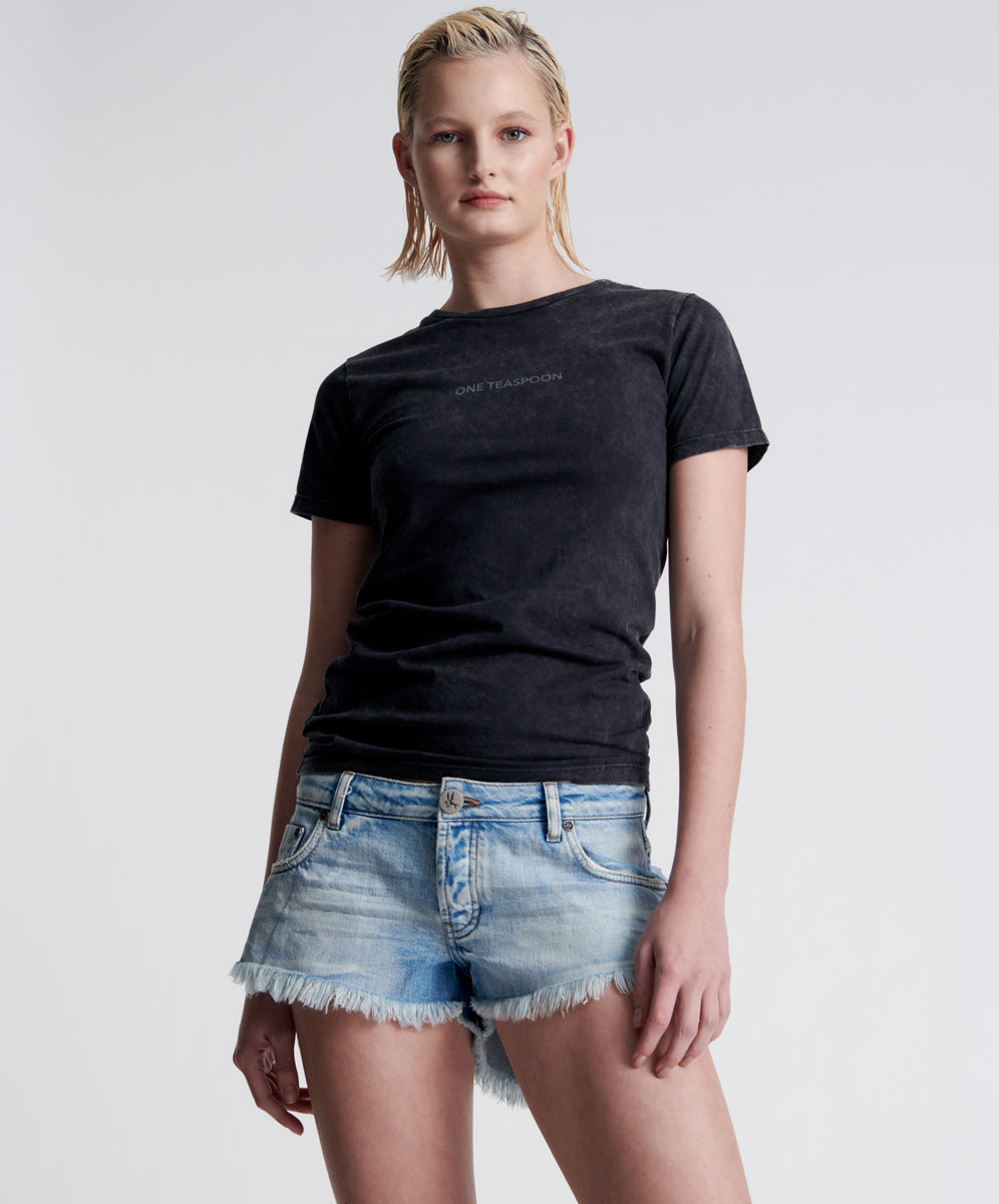 Products WORN OUT HENDRIXE DUKES LOW WAIST MINI DENIM SHORTS