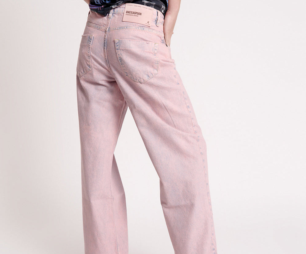 Jackson Mid Waist Wide Leg Denim Jeans - Pink Haze