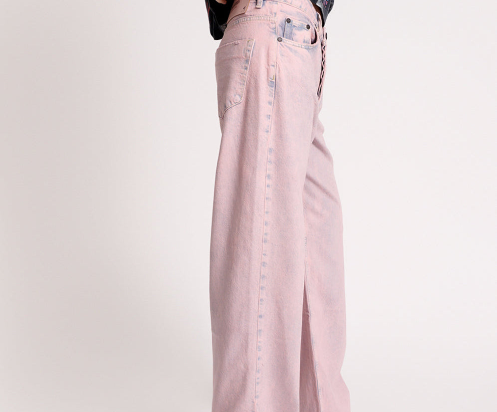 PINK HAZE JACKSON MID WAIST WIDE LEG JEANS