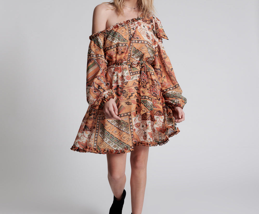 BAZAAR PAISLEY ONE SHOULDER DRESS