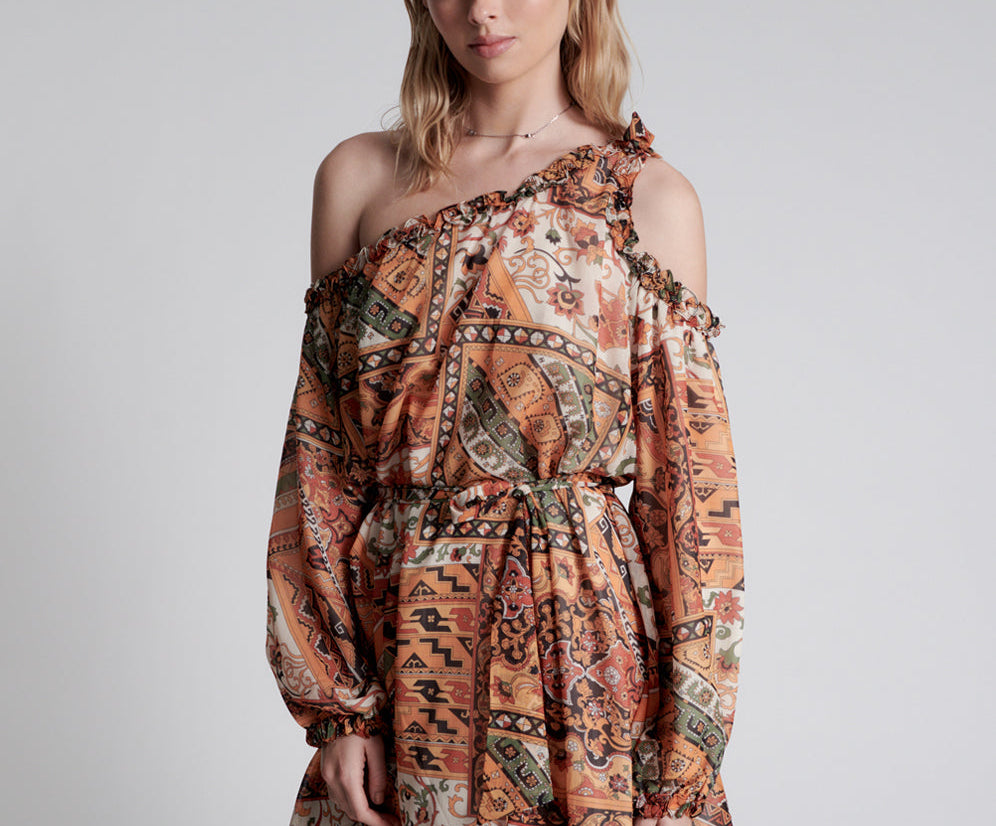 BAZAAR PAISLEY ONE SHOULDER DRESS