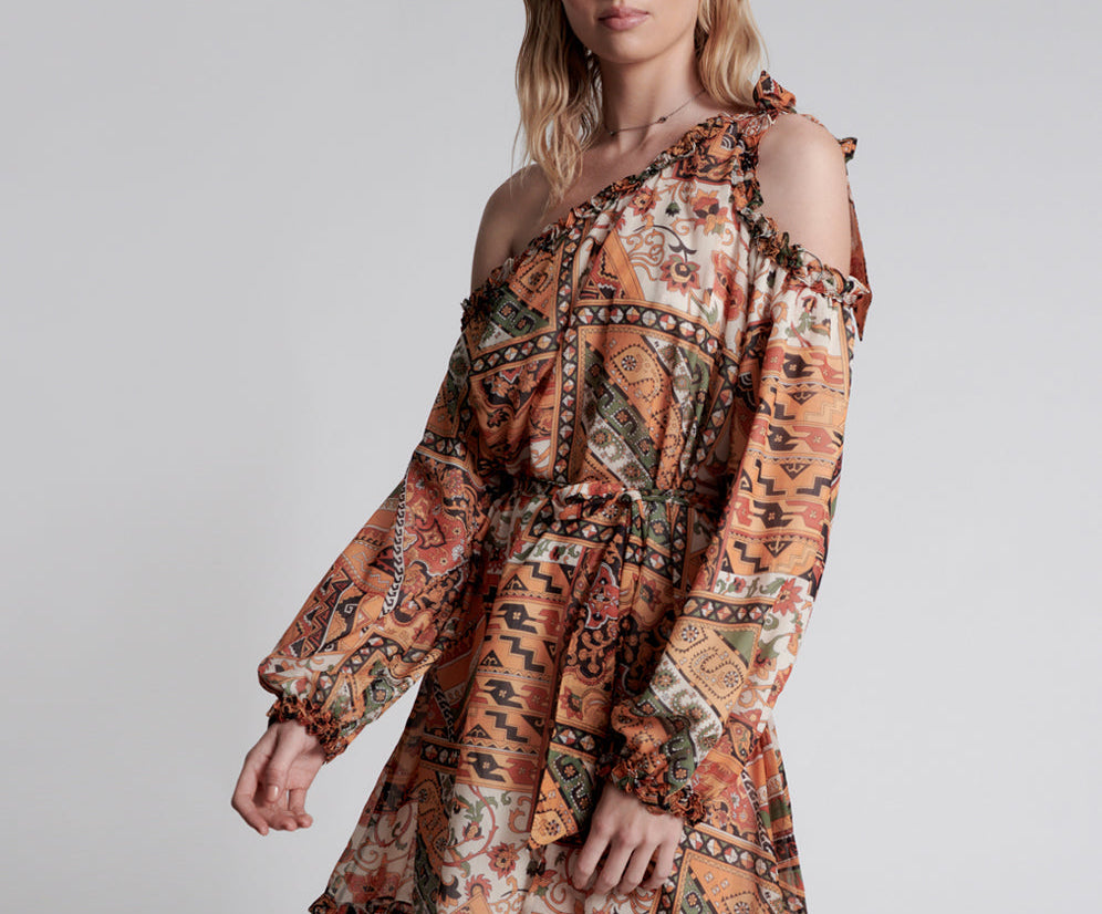 BAZAAR PAISLEY ONE SHOULDER DRESS