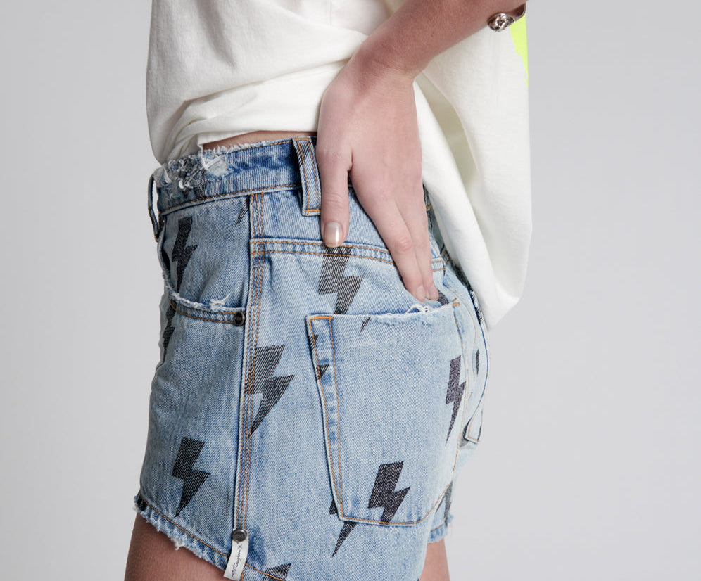 BLUE LIGHTNING BONITA HIGH WAIST DENIM SHORTS