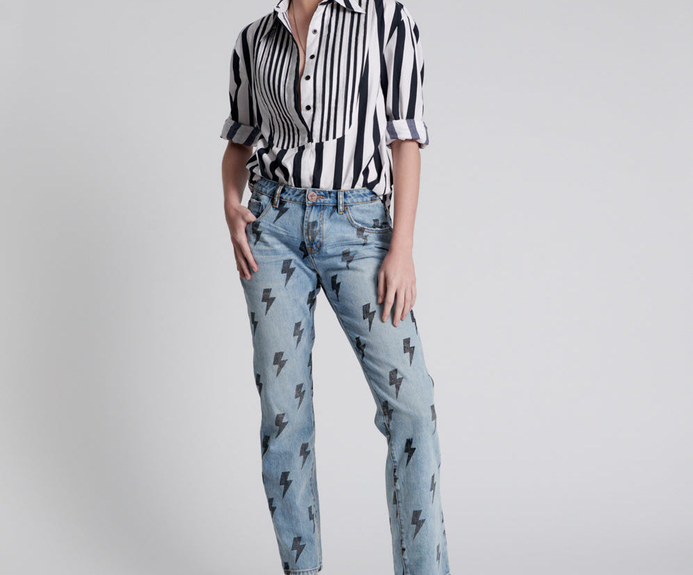 Trucker Low Waist Straight Leg Denim Jeans - Blue Lightning