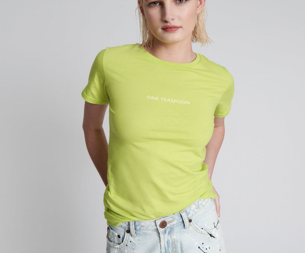 One Teaspoon Organic Fitted Logo Tee Yellow - Chartreuse