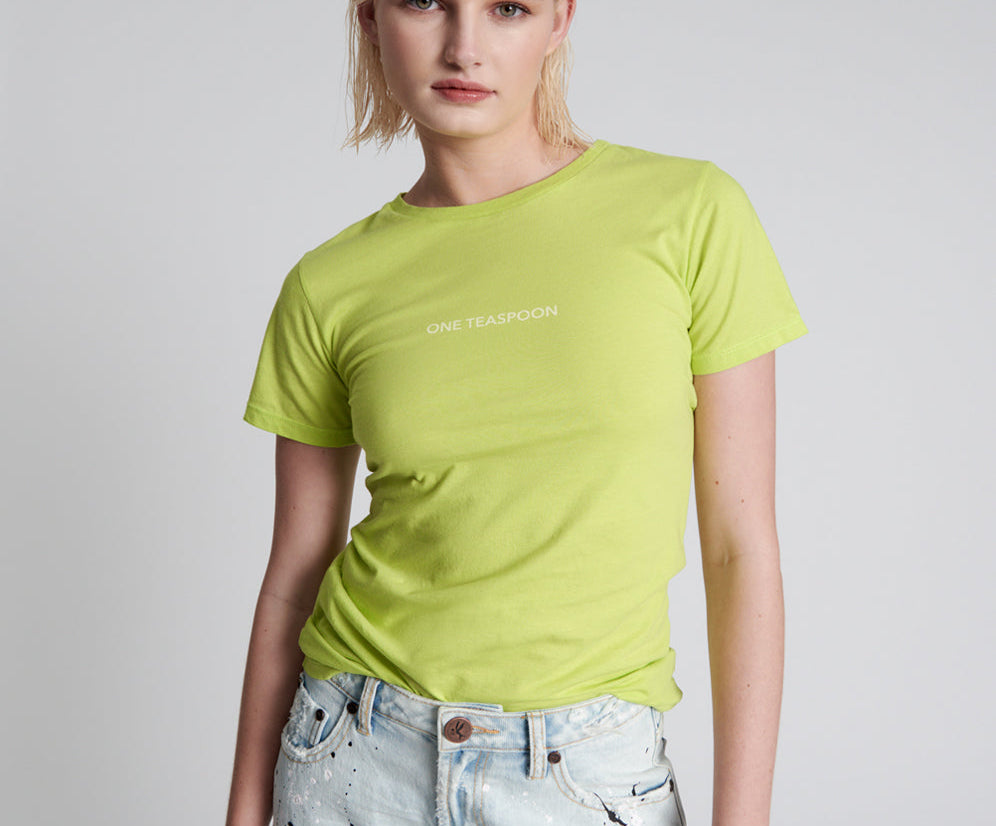 One Teaspoon Organic Fitted Logo Tee Yellow - Chartreuse