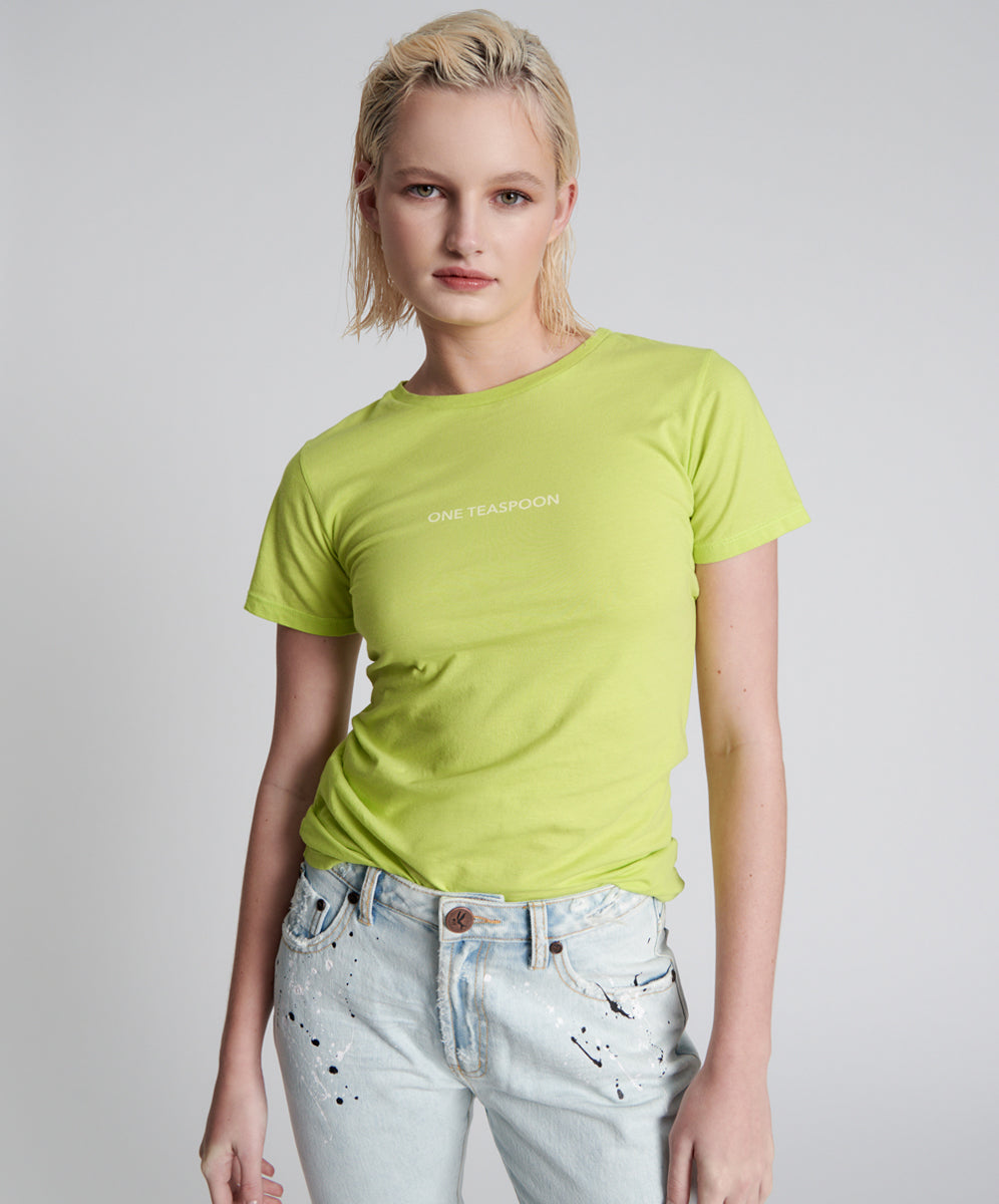 Products One Teaspoon Organic Fitted Logo Tee Yellow - Chartreuse