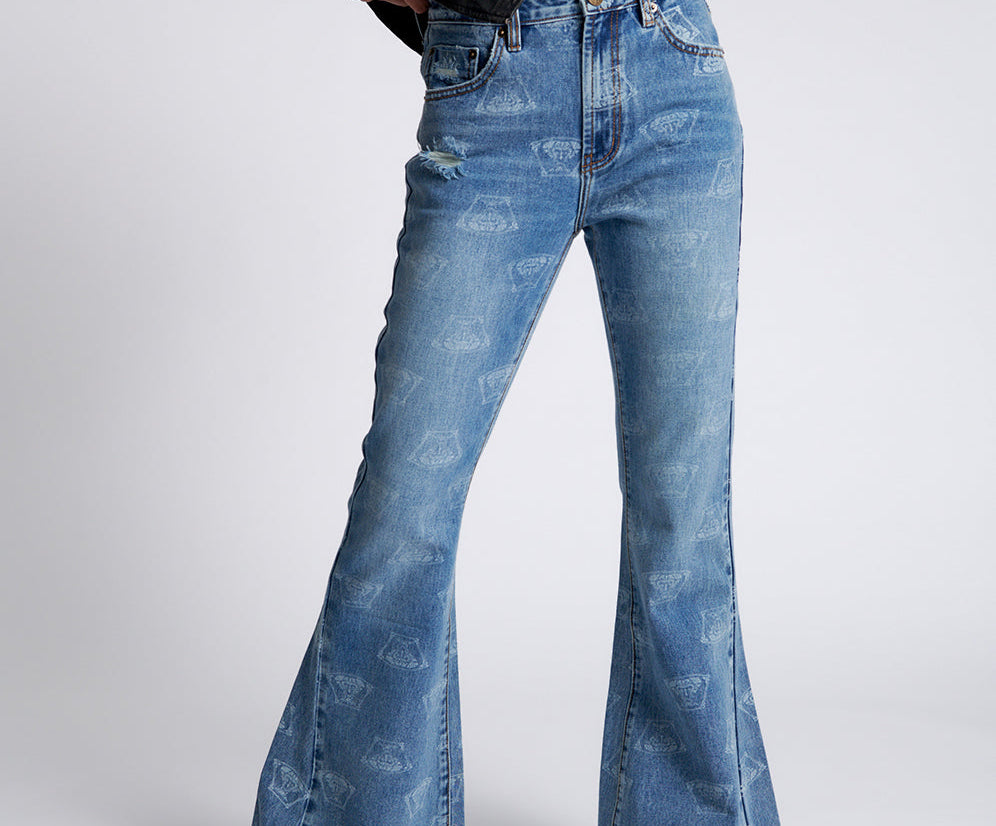 Button Down Bell Bottom Jeans, Bell Bottom Jeans Woman, High Waisted Jeans,  -  Israel